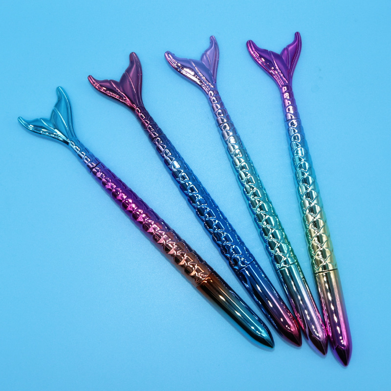Creativo lindo dibujos animados sirena forma regalo bolígrafo UV gradiente color fishtail firma gel pluma