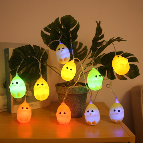 复活节日装饰氛围led小鸡灯串小灯 跨境户外动物造型破壳鸡彩灯