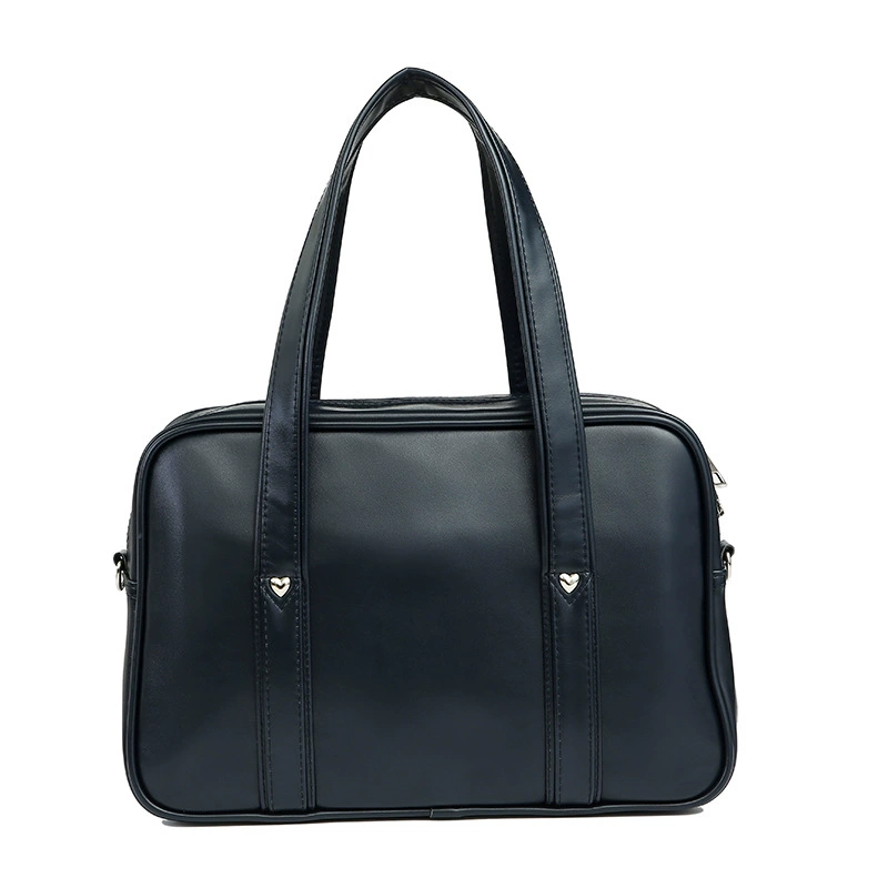 One‑shoulder Japanese school handbag, polyurethane, compact rectangular design, decorative metal accents