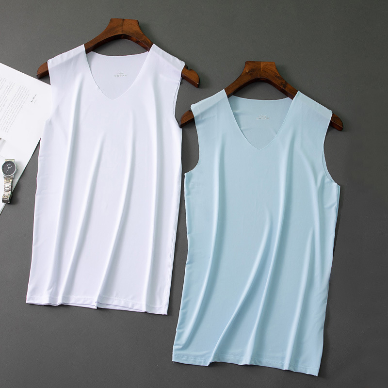 Men's Ice Silk seamless vest summer thin breathable fitness quick-drying clothes V-neck home casual undershirt
