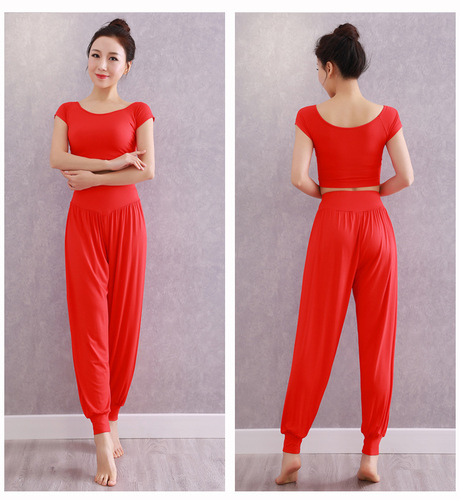 Summer yoga clothing suit for female beginners, modal exercise clothing, belly dance clothing, bloomers, yoga pants