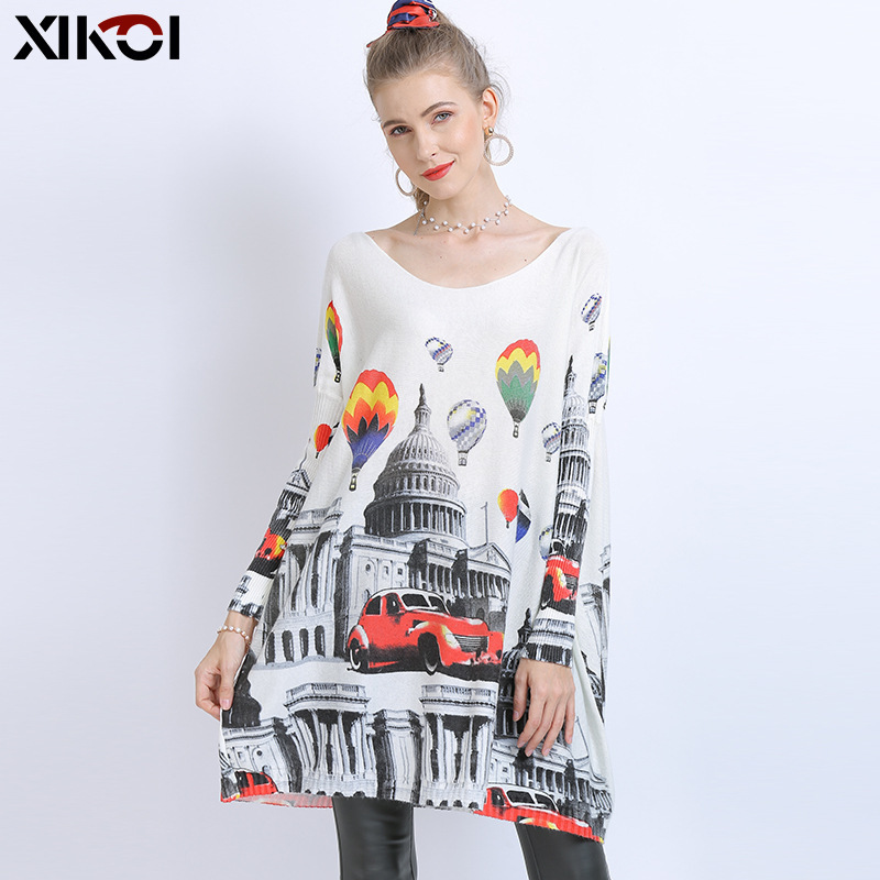 Balloon Print Sweater Women's Autumn 2025 Wish New Knitted One-Line Collar Long-Sleeved Loose and Comfortable Home Wear Top