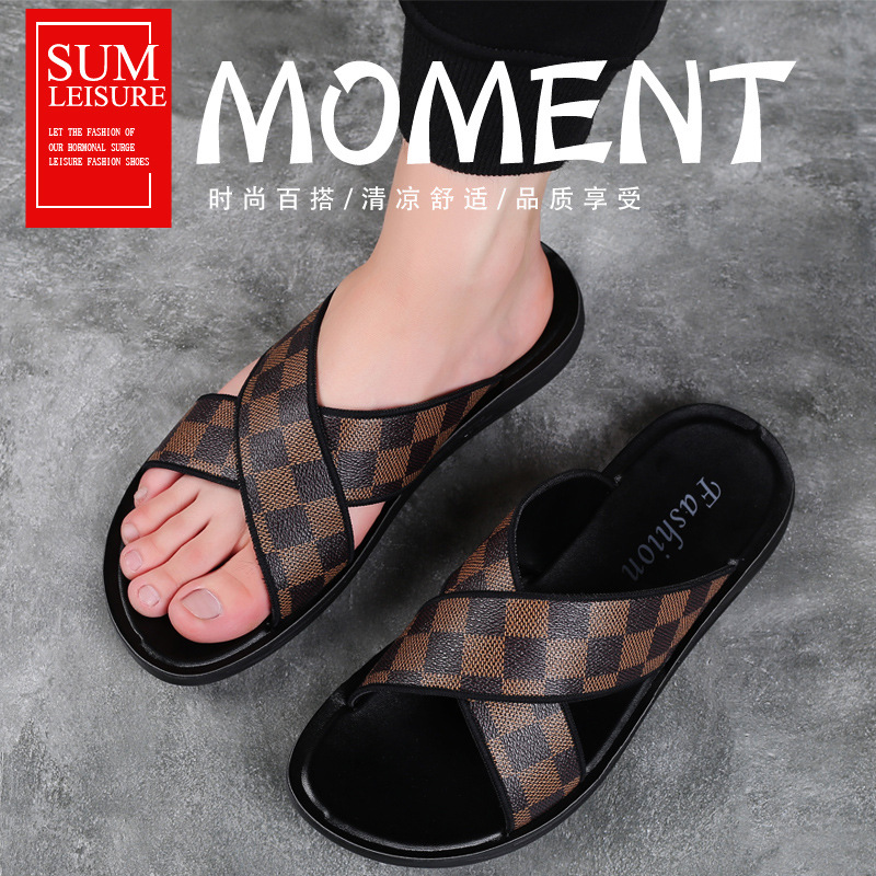 Verano nuevo Plaid zapatillas hombres zapatos de playa sandalias al aire libre casual presbicia todo partido sandalias Vietnam zapatos de hombre al por mayor