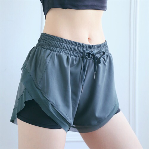 Summer breathable quick-dry women's plus-size non-revealing yoga pants marathon running fitness three-in-one shorts