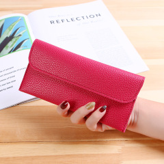New soft leather thin Japanese and Korean version women's wallet long large capacity solid color pebbled mobile phone bag wallet women's bag