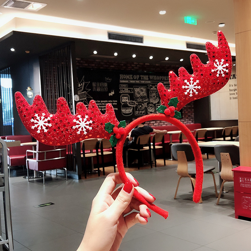クリスマスの赤いスパンコール鹿の角のカチューシャ|undefined