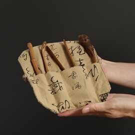 竹根茶具四件套 含茶匙茶针茶夹搁置 浙江竹雕刻把玩 一件代发