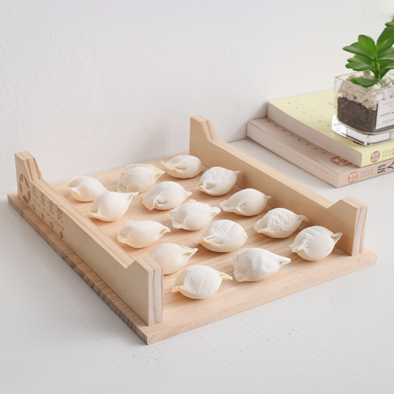 加厚饺子盘包子馒头收纳水饺托盘冰柜保鲜饺子收纳盒木质托盘