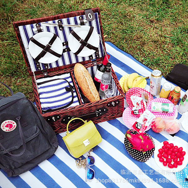 Cestas de picnic de sauce transfronterizas, cestas de picnic de caña idílico con cubierta, cestas portátiles, caja de almacenamiento de aislamiento térmico, cestas de picnic portátiles