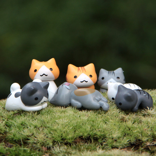 6 cute Japanese cat and tiger cat figures, Korean version, versatile, creative, fresh, micro-landscape, gardening and landscaping dolls