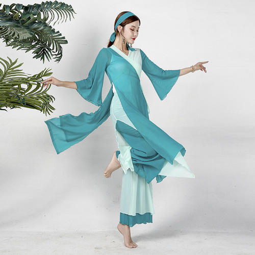 Honghua classical dance clothing, gauze dance practice clothing, elegant ancient Chinese style belly dance performance clothing