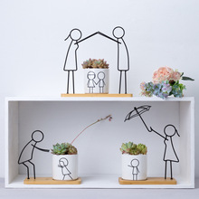 花下居设计简约抽象亲子系列多肉绿植铁艺陶瓷花盆礼物组合套装