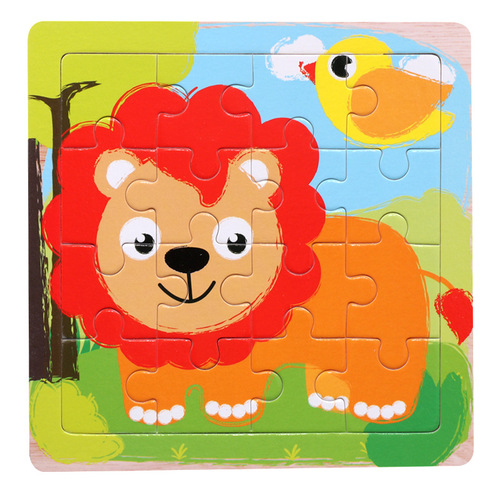 Wooden jigsaw puzzle for children 16 pieces wooden cartoon animal jigsaw puzzle baby early education creative building block toys wholesale