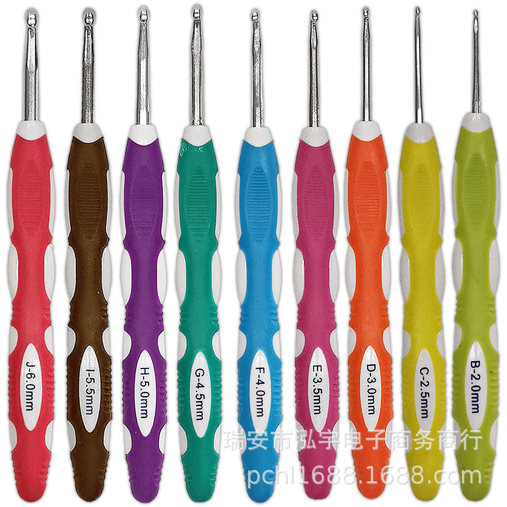 Aguja de suéter herramienta de tejer TPR de dos colores mango de plástico de aluminio conjunto de ganchillo 9 blister de embalaje de color aleatorio