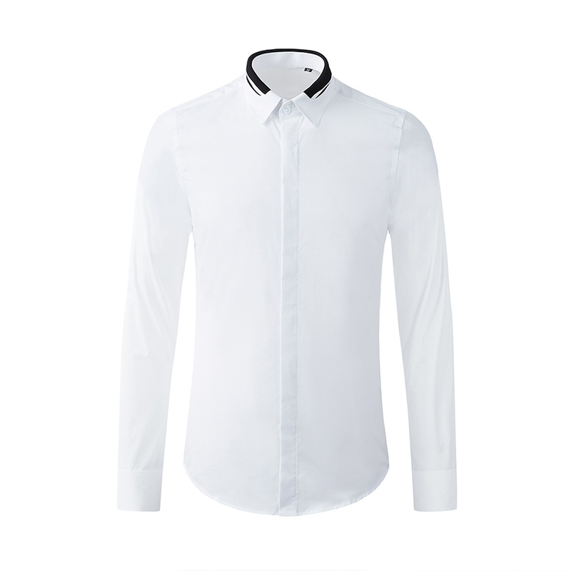 Áo sơ mi nam dài tay cổ vuông phối màu đen trắng, chất cotton nguyên chất — Màu đen