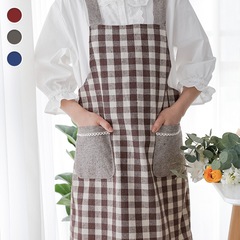 New Japanese-style cotton small fresh checkered water-repellent apron anti-stain cover-up workwear one-piece dropshipping