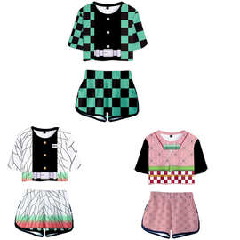 2020新款GMZHR角色服 3D数码彩印女款性感露脐短T短裤套装