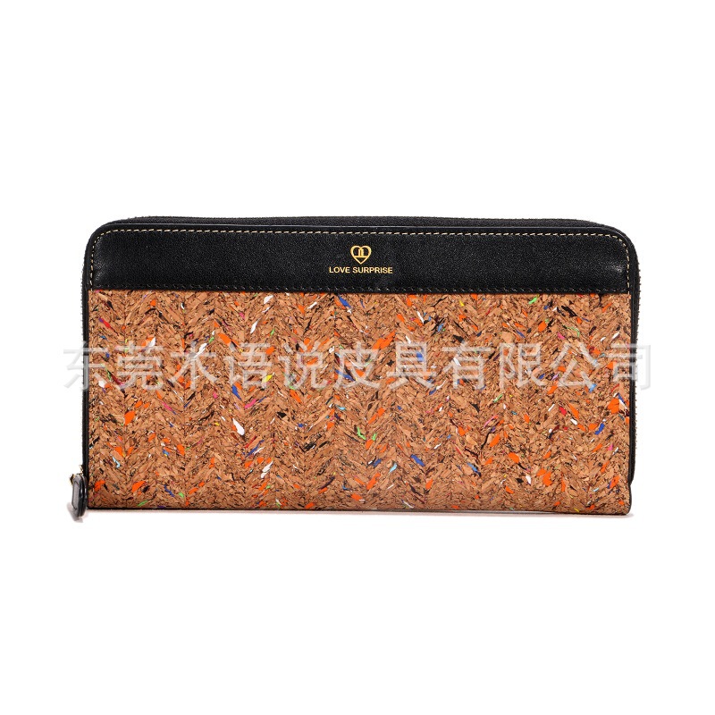 Boho Eco-friendly Cork wallat bag Waterproof Portable Wood Grain PU Clutch Wallet Factory