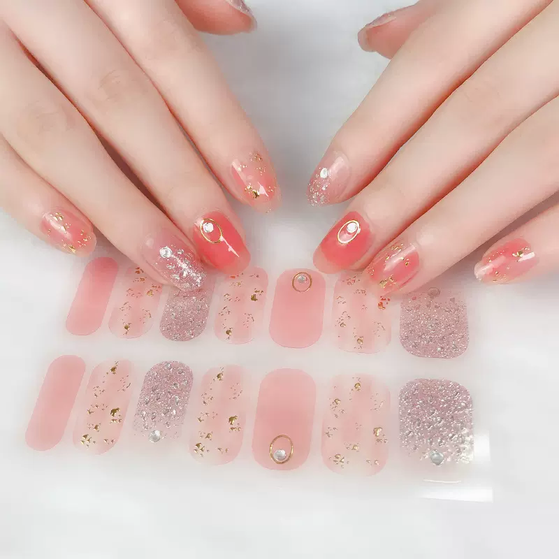 正祥甲油膜指甲贴日韩14指少女显白防水网红ins风美甲贴纸全贴OEM