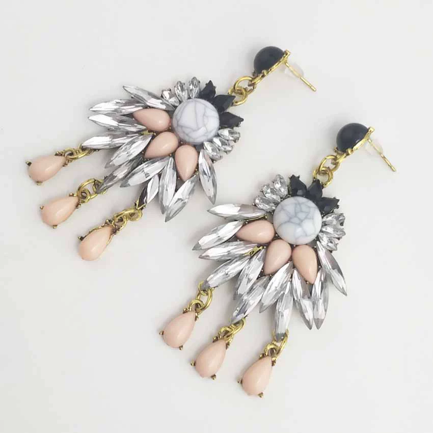 Fashionable earrings, European style, with gem, wholesale