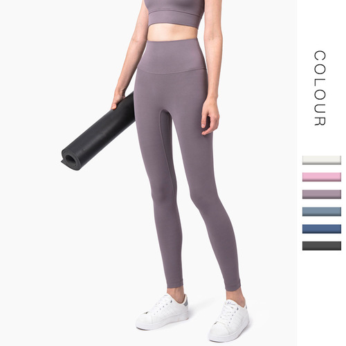 Cross-border new high-waisted peach-butt sports leggings, fitness pants without embarrassing lines, nude-feeling anti-rolling yoga pants