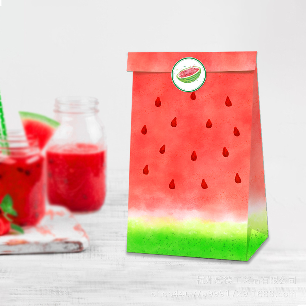 Bolsa de papel LB029 para Amazon y eBay, bolsa de fiesta con diseño de sandía, bolsa de regalo de cumpleaños, bolsa de dulces, bolsa de regalo para días festivos