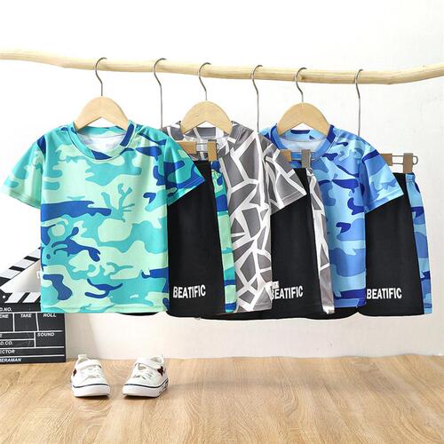 Summer Children's Set Quick-Dry Sportswear for Baby Boys Camouflage T-Shirt Two-Piece Set Children's Clothing
