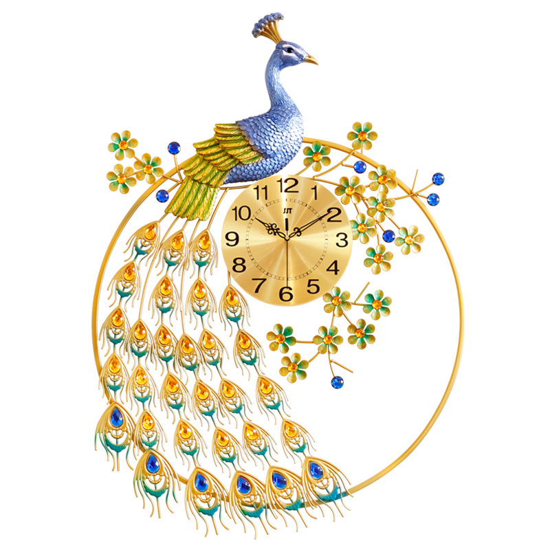 Moda de estilo europeo luz reloj de lujo sala de estar creativo Pavo Real Reloj de pared decoración del hogar reloj de arte Venta caliente entrega de una sola pieza