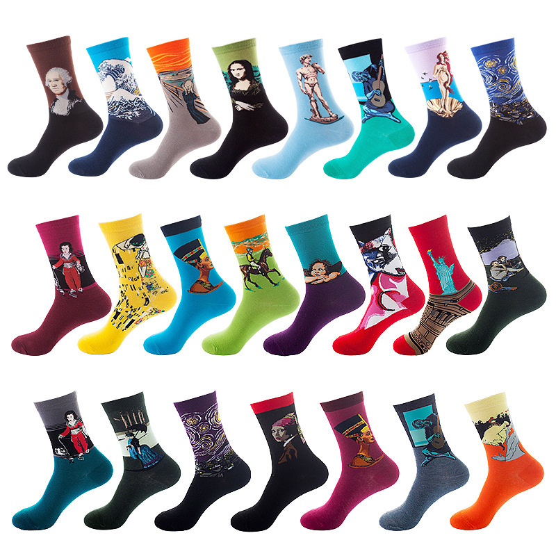Oil Painting Export Socks Spring and Summer European and American Adult Trendy Socks Men's Socks Ins Style Mid-Calf Socks Women's Cotton Wholesale