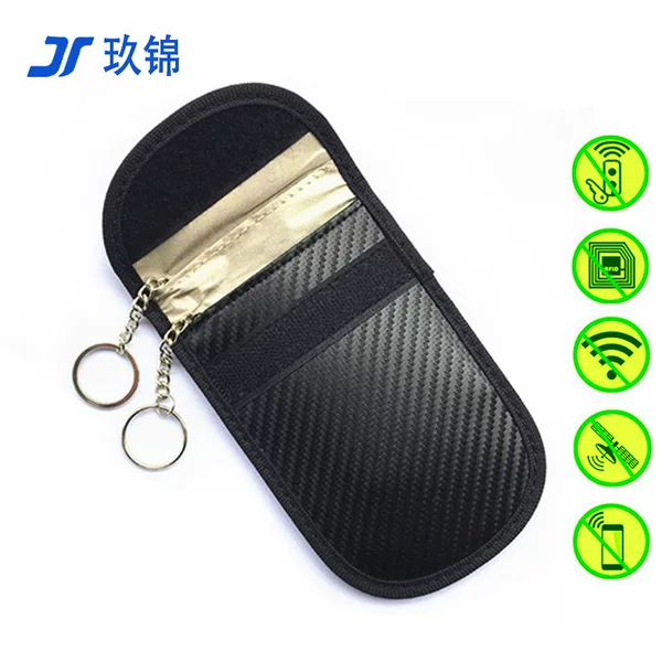 New carbon fiber black double chain rfid car anti-theft remote control key case anti-induction anti-degaussing key case