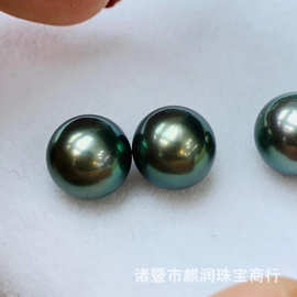 法国海水珍珠大溪地黑珍珠孔雀绿10-11mm正圆强光微微瑕基本干净