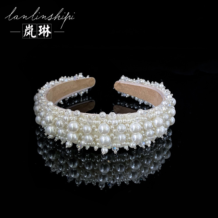 Accesorios para el cabello nupcial elegante estilo tocado accesorios para el vestido de novia simple foto del todo partido diadema de perlas cosidas a mano europeas y americanas