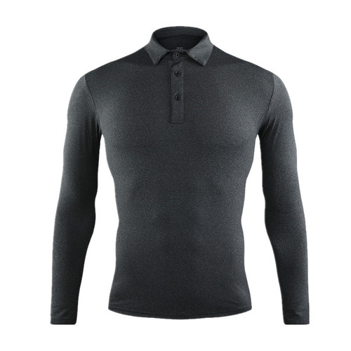 Men's Stretch Quick-Dry Fitness Shirt with Polo Collar, Long-Sleeved, for Personal, Couple, or Group Training