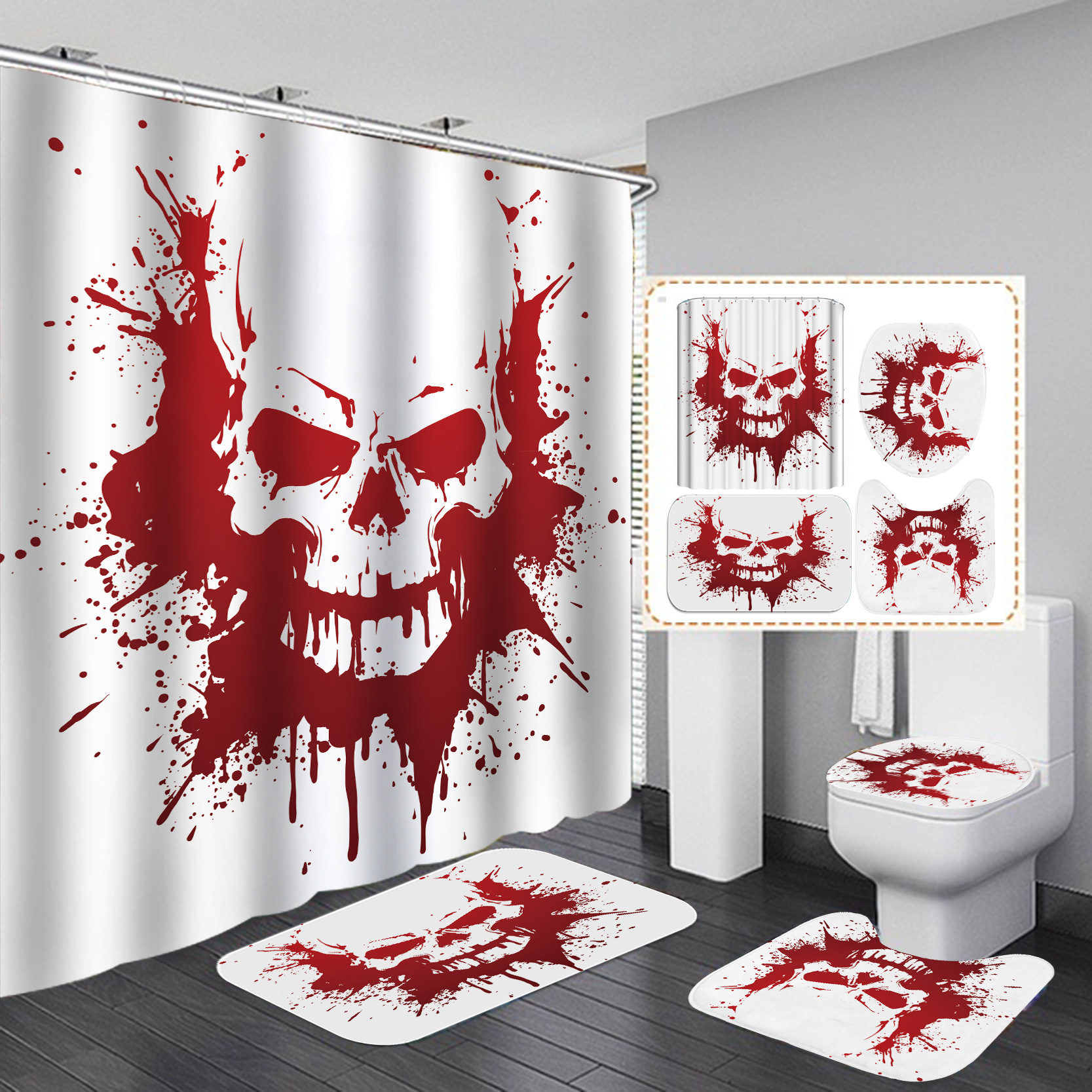 Nuevos productos transfronterizos Halloween HD impresión digital impermeable poliéster baño baño partición cortina de ducha suministro directo de fábrica