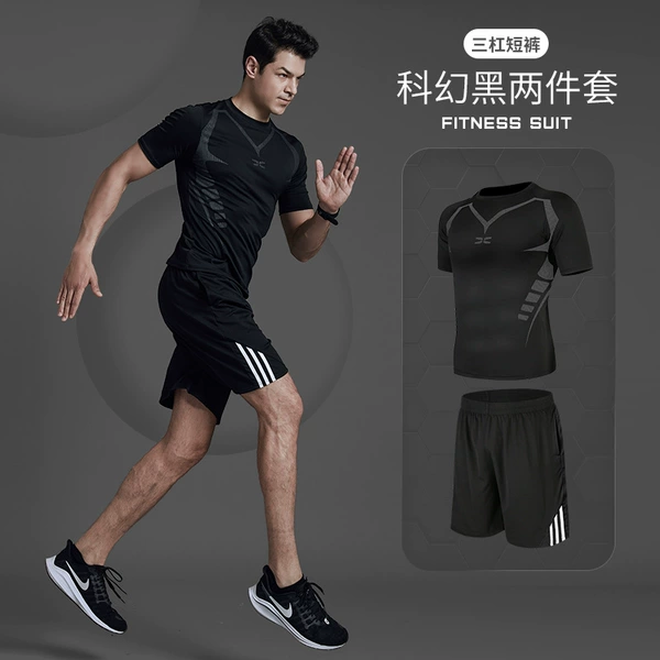 Science fiction black short sleeve+three bar shorts