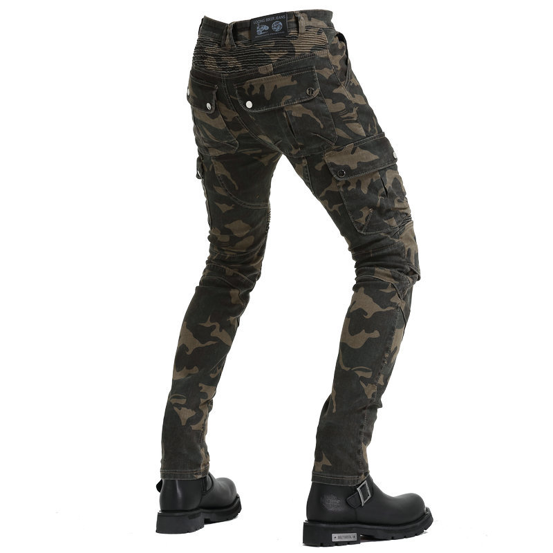 Pantalones vaqueros de la motocicleta hombres off-road camuflaje multi-bolsa overoles Kevlar máquina Shatter crianza Pantalones