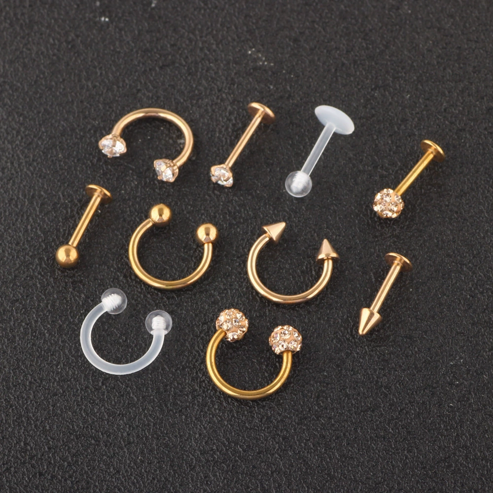 Набор, физиологические украшения, нос piercing, серьги, 10 штук