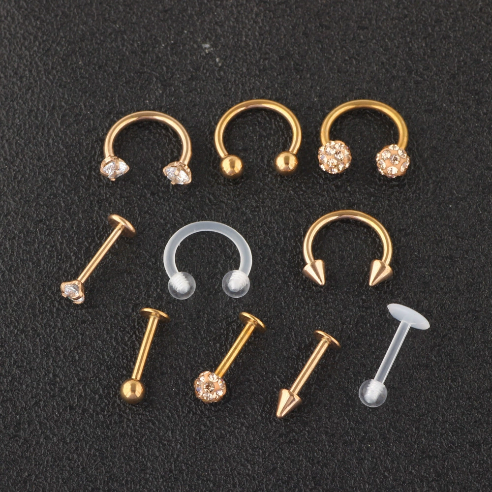Набор, физиологические украшения, нос piercing, серьги, 10 штук