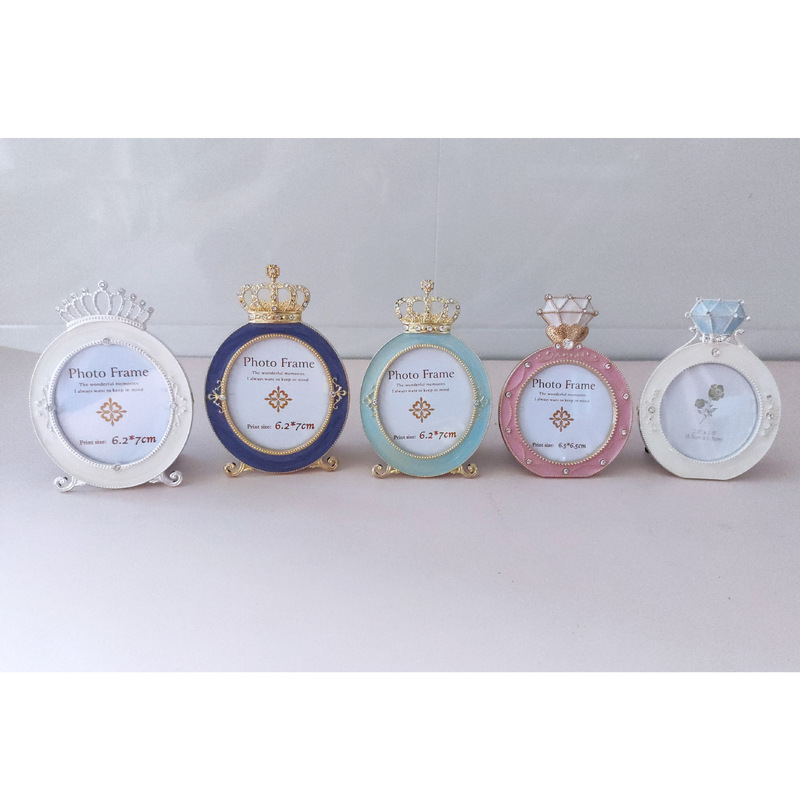 Exported to Japan 3inch Diamond Ring Crown Photo Frame Small Table Round Rhinestone Metal Accessible Luxury Exquisite Wedding Gift