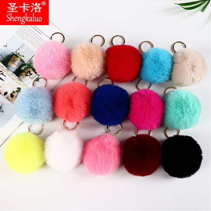 Elemento verde colgante cuerda llavero de peluche de piel artificial bolsa de lana corta colgante damas colgando bolsa accesorios al por mayor