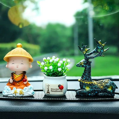 Car ornaments: Monk, Car-Mounted Creative Safe - peace-xiangyun-monk-white-lucky-fruit-blue-deer-diamond-encrusted-long-anti-slip-mat