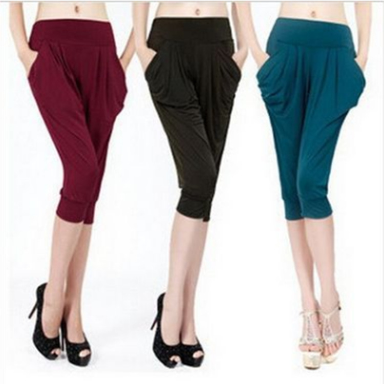 Summer Milk Silk Three-Quarter Harem Pants for Women, Elastic Slimming Plus Size Three-Quarter Pants for Women, Manufacturer Wholesale Summer Milk Silk Three-Quarter Harem Pants for Women, Elastic Slimming Plus Size Three-Quarter Pants for Women, Manufacturer Wholesale