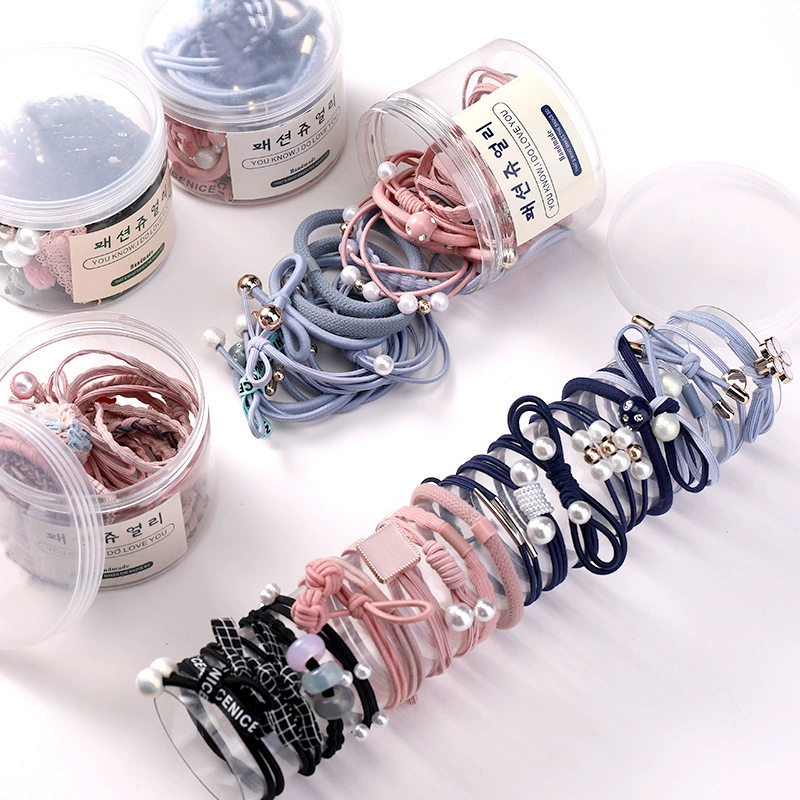 Hair Rope Set (cute harmless) Korean-Style Elastic Hair Ties, No Hair Damage, 20 pcs Jar