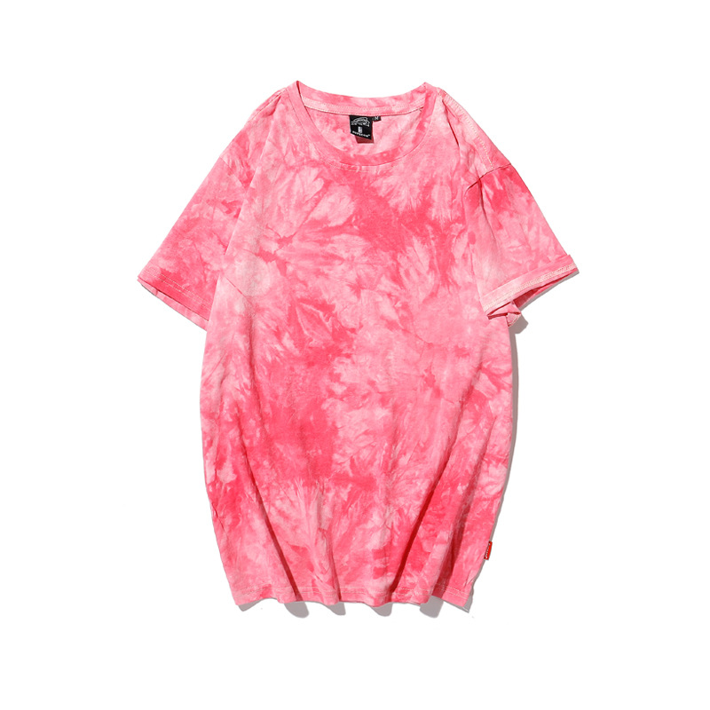 Camiseta de algodón tie-dye para hombre 2025 pareja de verano de manga corta ins suelta de gran tamaño cuello redondo tendencia camiseta superior para hombre