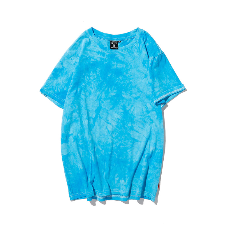 Camiseta de algodón tie-dye para hombre 2025 pareja de verano de manga corta ins suelta de gran tamaño cuello redondo tendencia camiseta superior para hombre