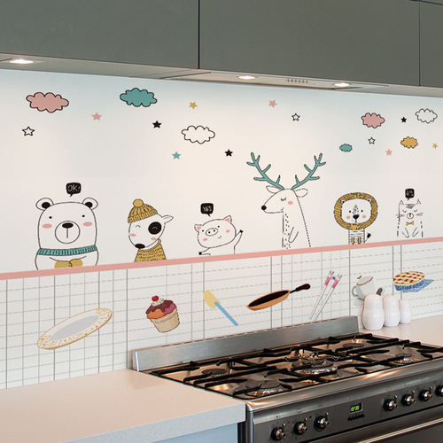 New kitchen stove oil-proof stickers, high temperature resistant cartoon animals and plants, self-adhesive waterproof oil smoke wall stickers, easy to tear