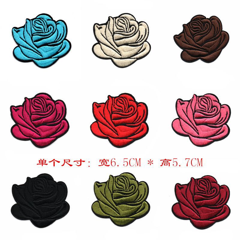 跨境电脑绣花标现货优品多色花朵箱包服装辅料背胶补丁贴刺绣布贴