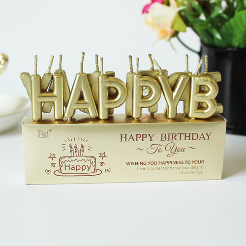 Hot selling wholesale golden letter candles 13pcs gold plated loose letters pvc box cake inserts decoration birthday candles