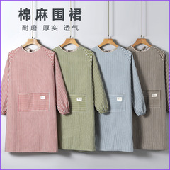 工場直販北欧綿麻ブラウス大人の作業服家庭用長袖綿エプロン逆ドレッシング調理エプロン