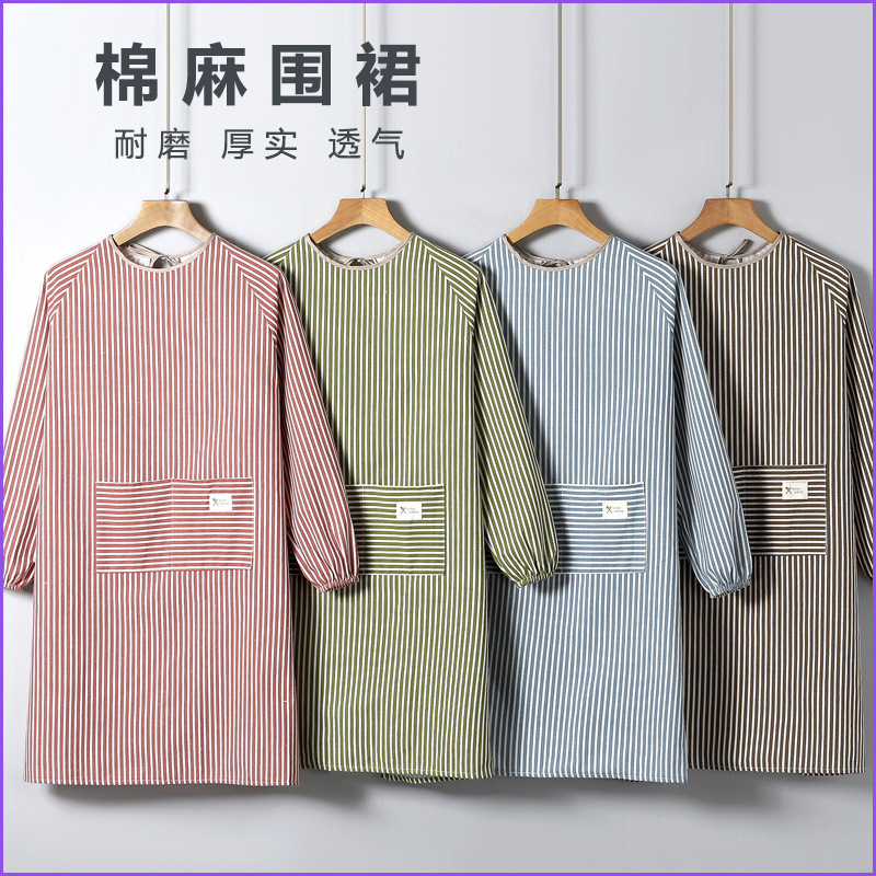 Factory Direct Sales Scandinavian Cotton and Linen Smock Adult Work Clothes Home Long-Sleeved Cotton Apron Reverse Dressing Cooking Apron Factory Direct Sales Scandinavian Cotton and Linen Smock Adult Work Clothes Home Long-Sleeved Cotton Apron Reverse Dressing Cooking Apron